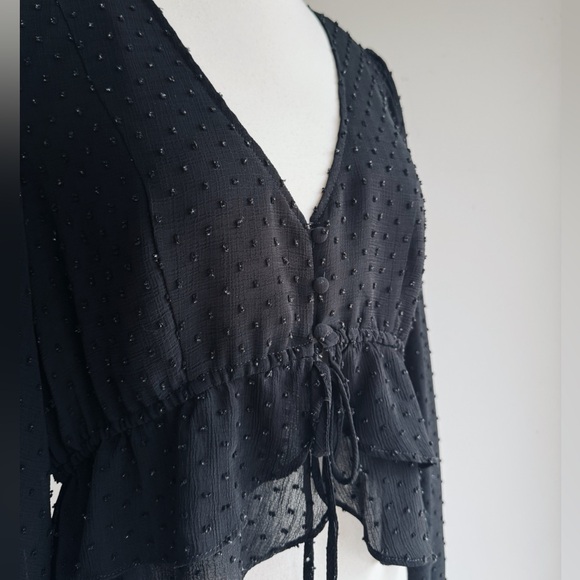 Mustard Seed Black Swiss Dot Cropped Blouse | Whimsy Goth | M - Picture 4 of 6